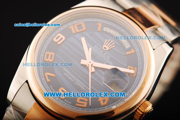 Rolex Day-Date Swiss ETA 2836 Automatic Movement Steel Case with Blue Dial and Rose Gold Bezel-Two Tone Strap - Click Image to Close
